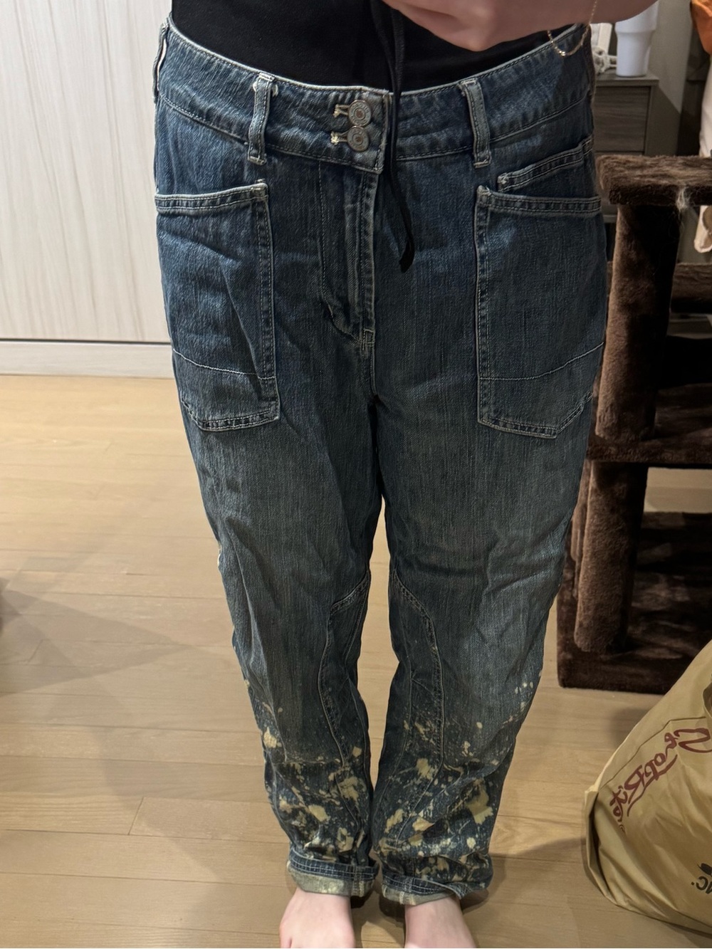 Women’s Dark Blue Paint-Splatter Denim Jeans